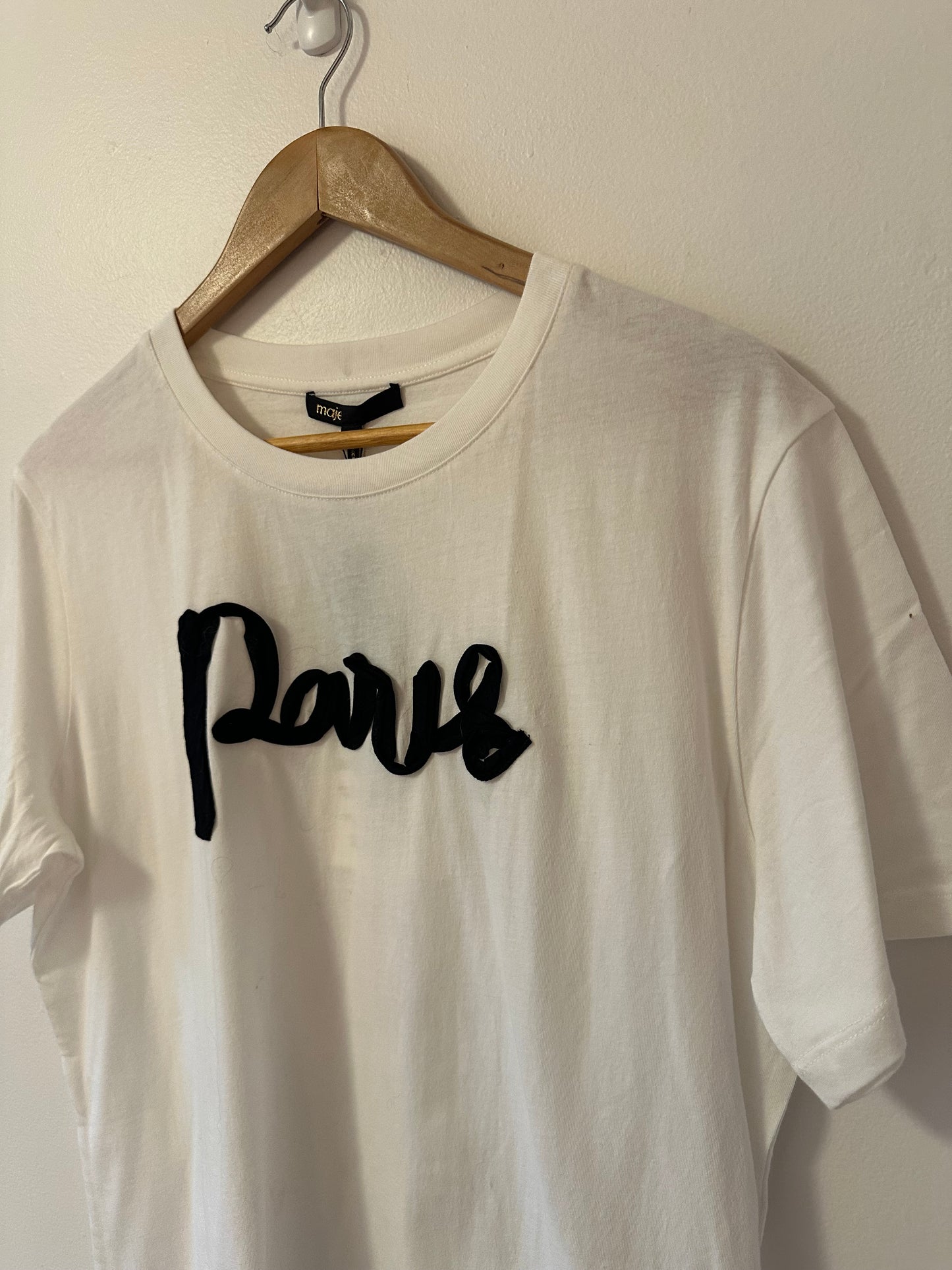 NWT Maje Cotton Short Sleeve Ribbon “Paris” T-Shirt | Size 3 (Large)