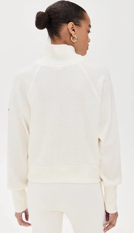 Alo Yoga Waffle Weekend Escape Mock Neck Long Sleeve - Ivory Size Small