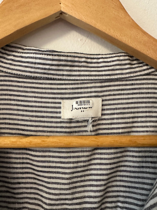 J. Crew Navy and White Striped Cotton Linen Popover Top | Size XL