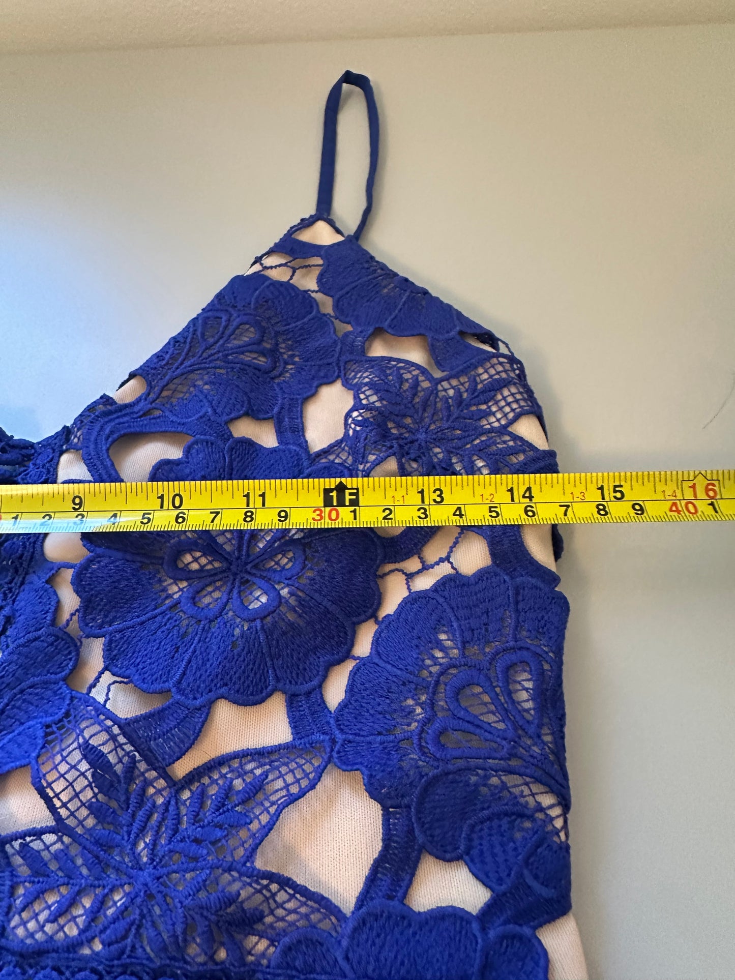 Just Me Mermaid Lace Crochet Midi Dress in Blue | Size Small