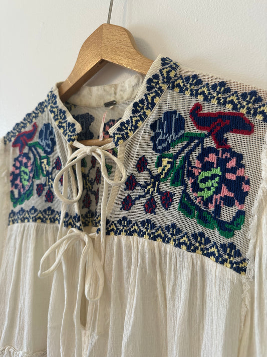 Free People Embroidered Cream Women's Top Size S