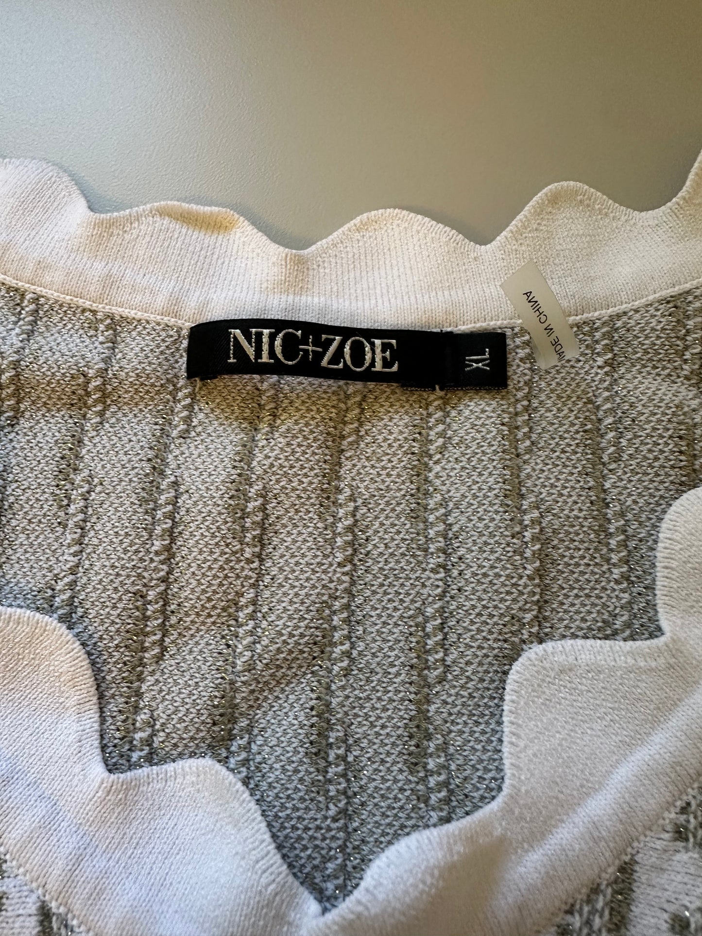 Nic+Zoe Spring Fling Metallic Twirl Dress - White and Silver | Size Extra Large