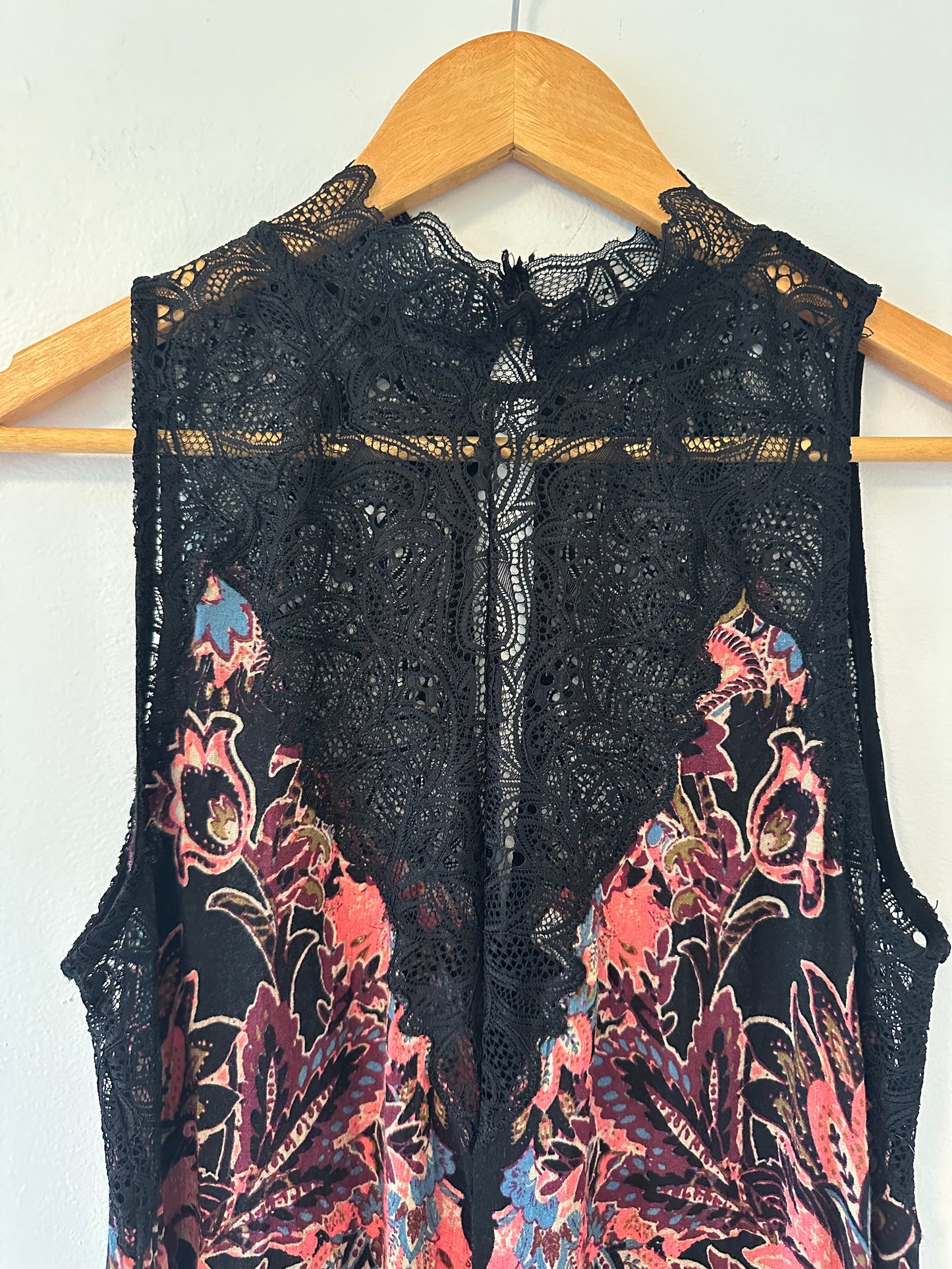 Free People Marsha Floral Lace Black Mini Dress - Size Small