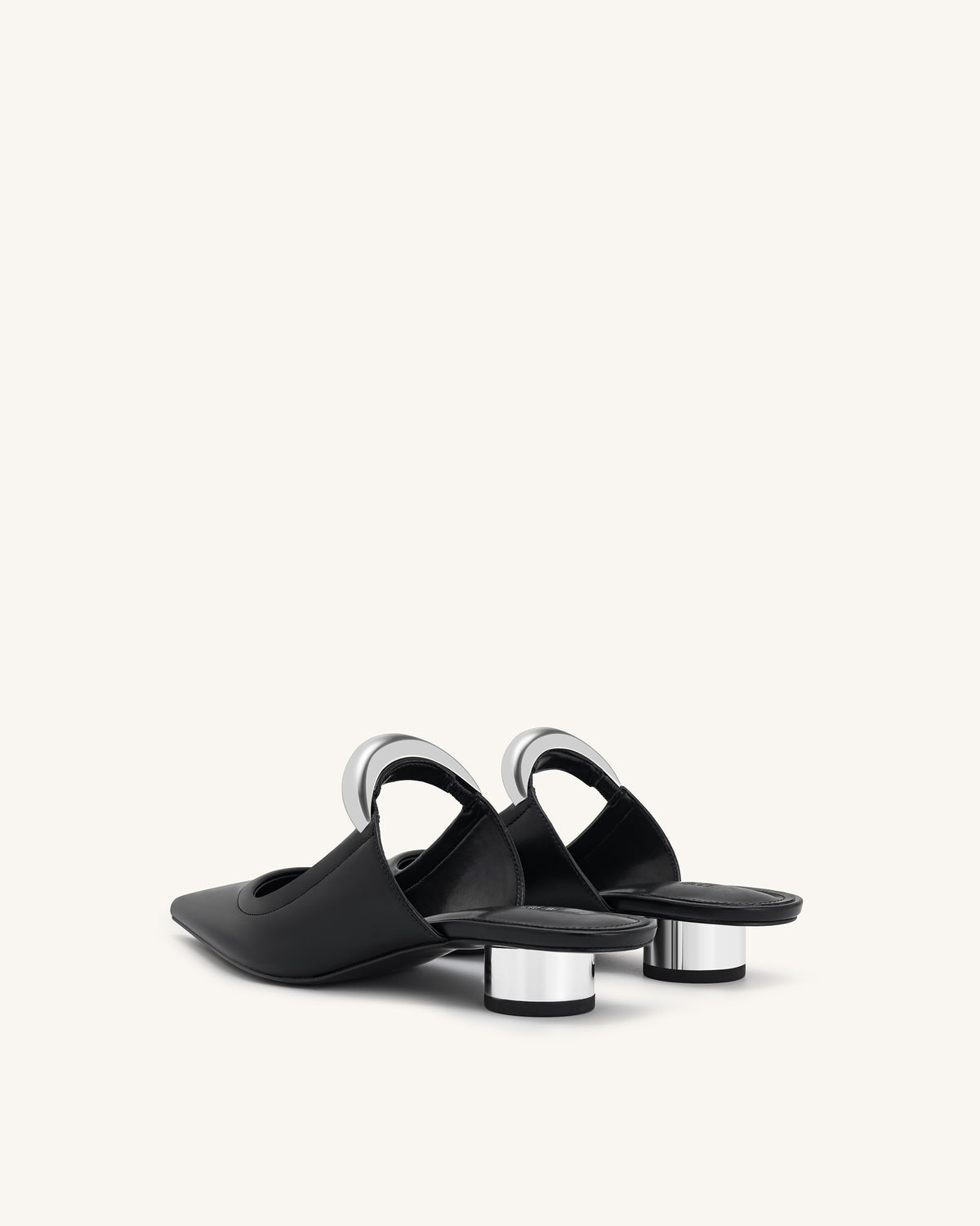 New JW PEI - Black Helena Pierced Mules with Silver Accents in Vegan Leather | Size 8