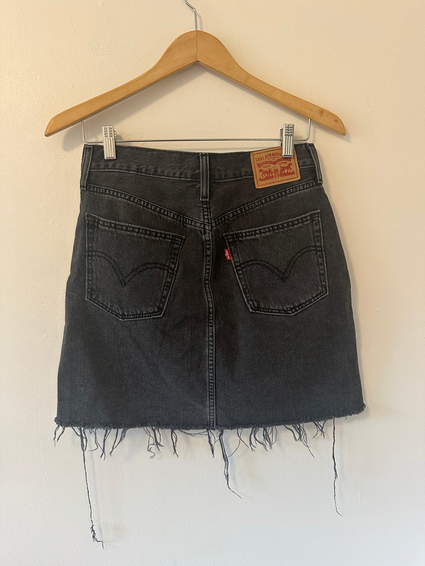 Levi's Black Distressed Hem Denim Mini Jean Skirt | Size 27
