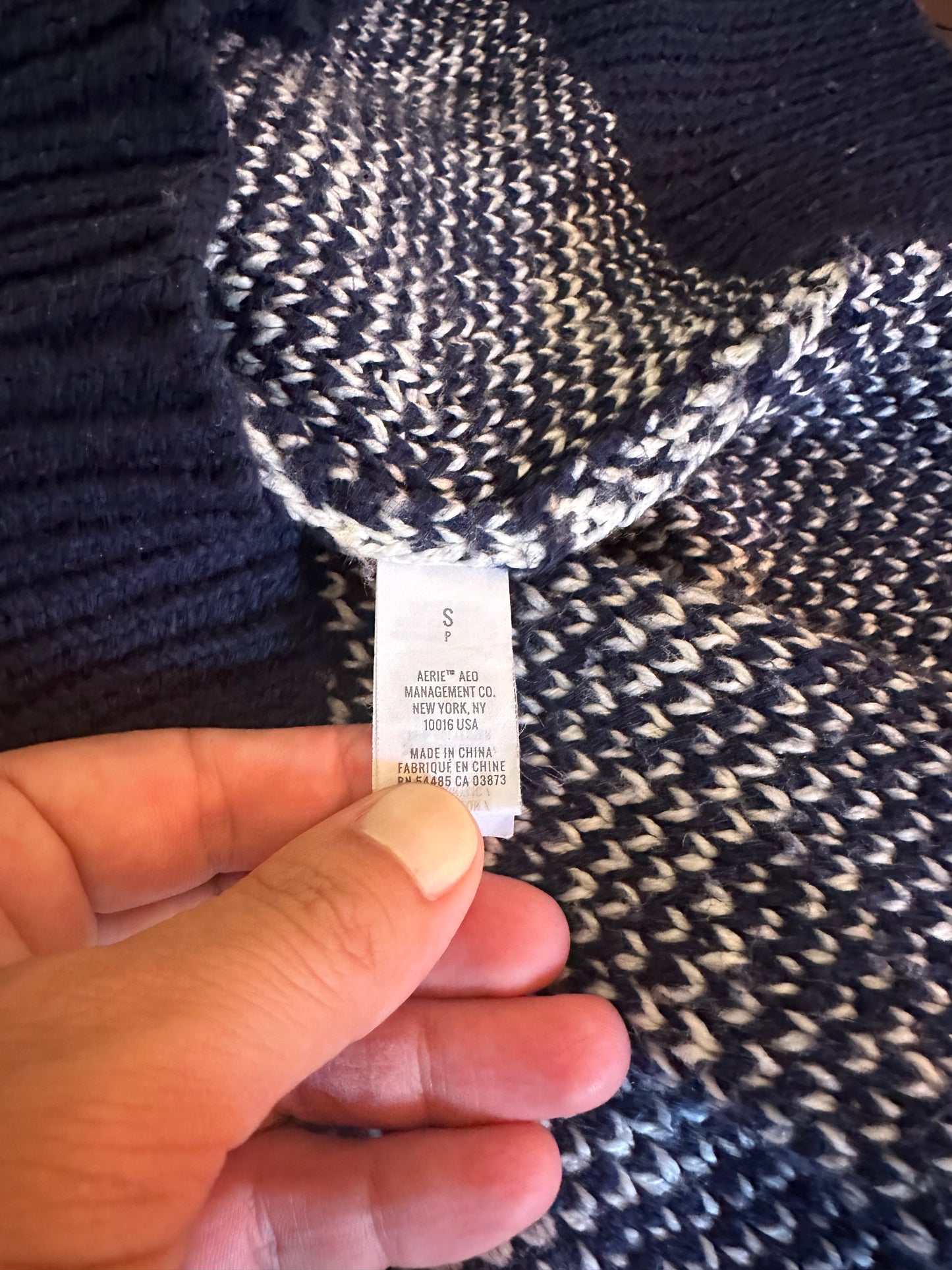 Aerie Navy and White LOVE Turtleneck Quarter Zip Sweater - Size Small