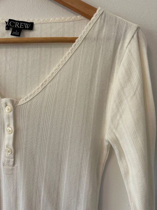 J. Crew Pointelle Cotton Long Sleeve Bodysuit in Ivory | Size Small