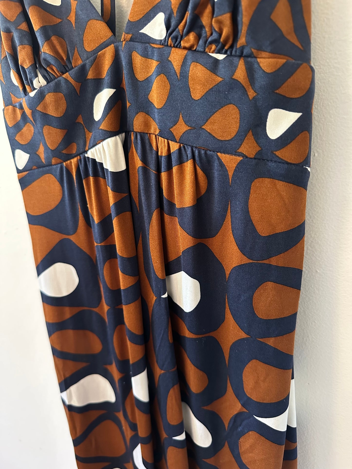 Trina Turk Spaghetti Strap Silk Patterned Dress in Brown and White | Size 0