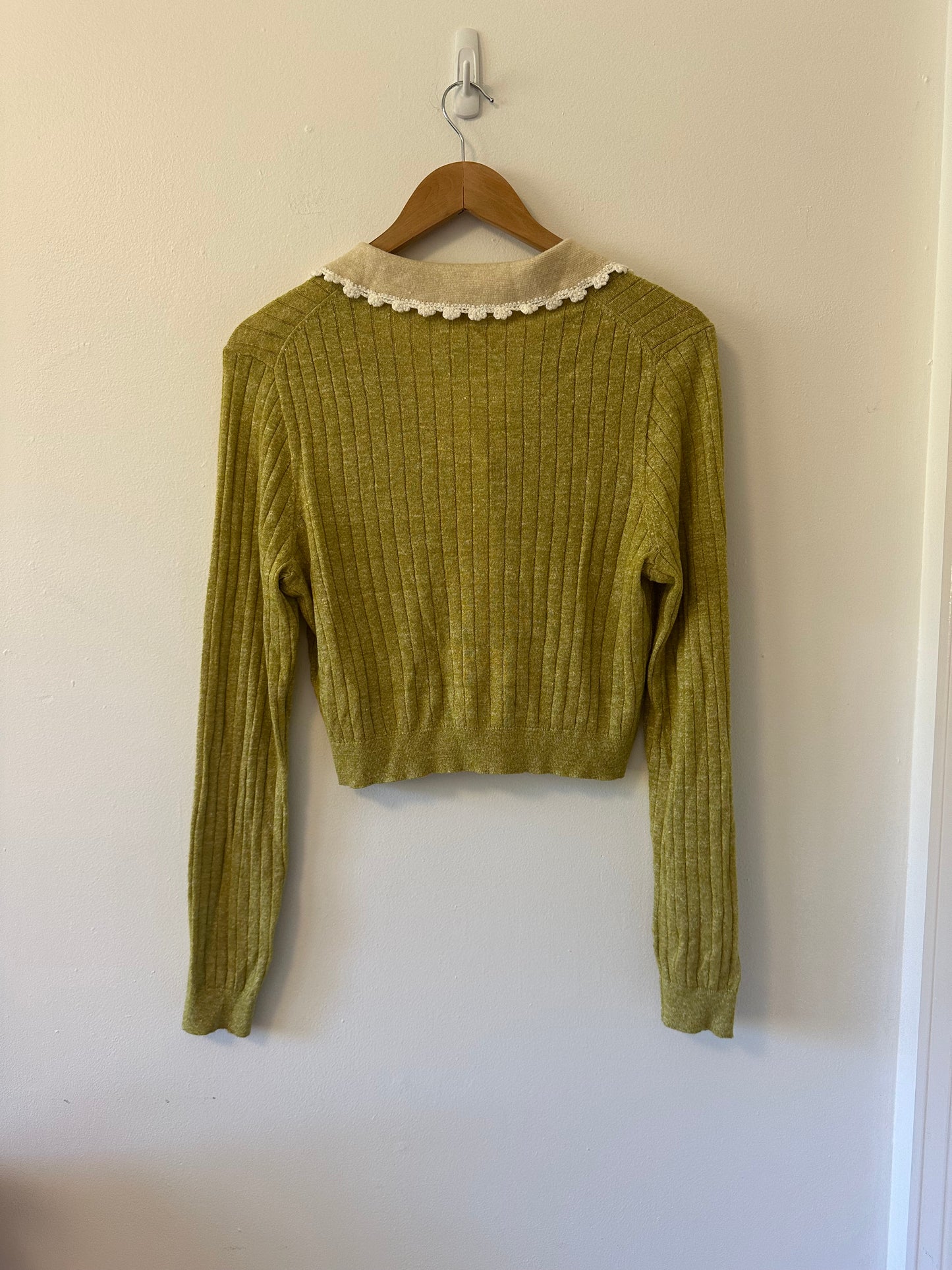 Cassi Namoda X J.Crew Limited Edition Collared Ribbed Sweater in Green | Size Large