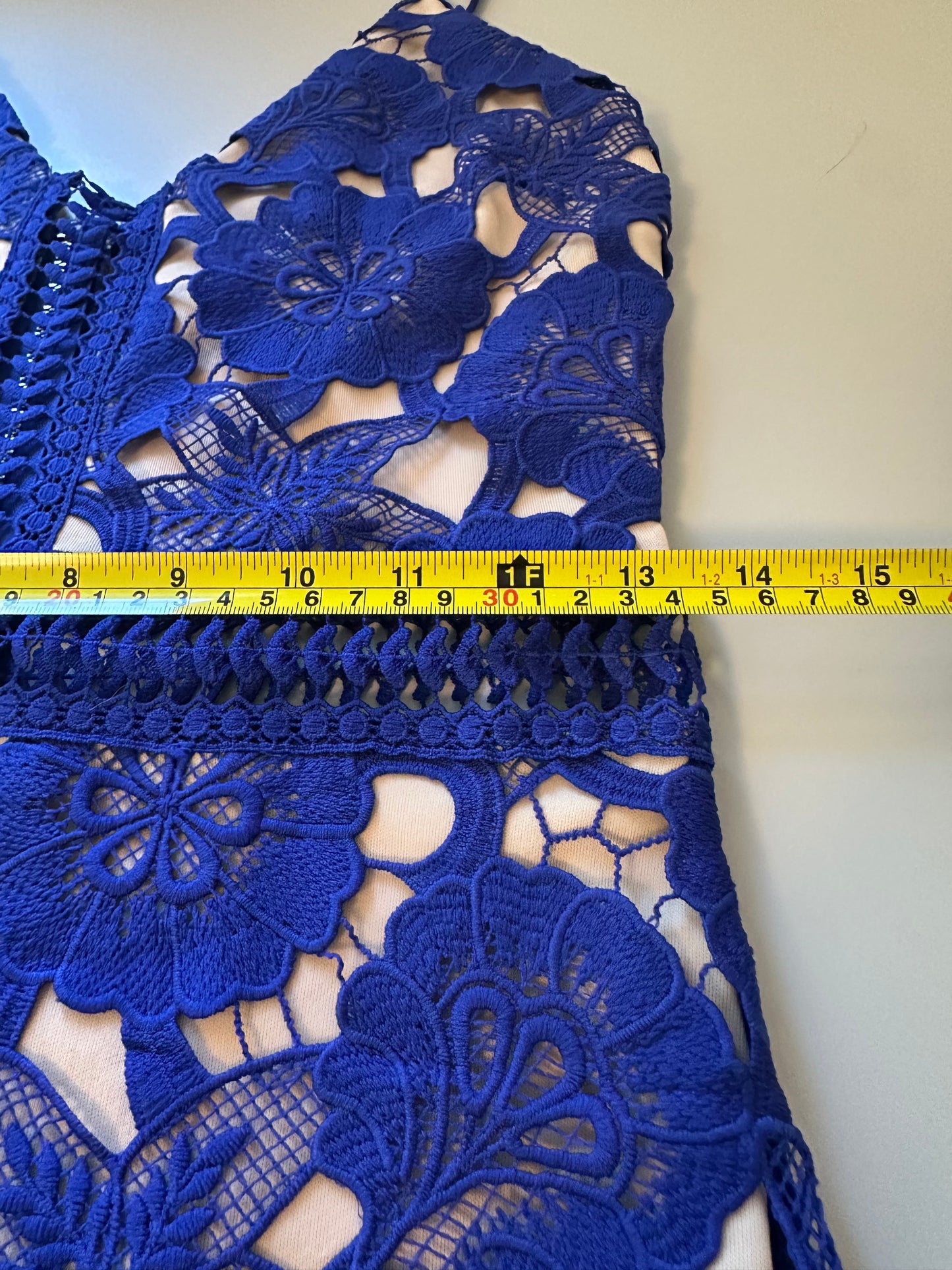 Just Me Mermaid Lace Crochet Midi Dress in Blue | Size Small