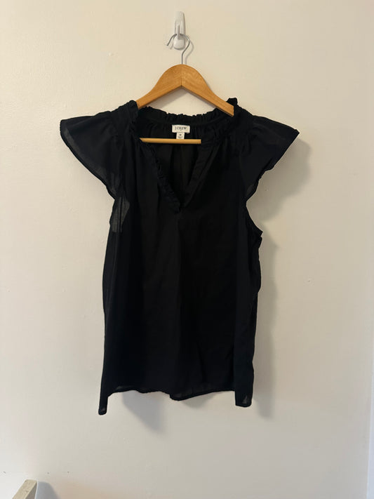 J. Crew Flutter Sleeve Black Women's Cotton Top - Size Medium