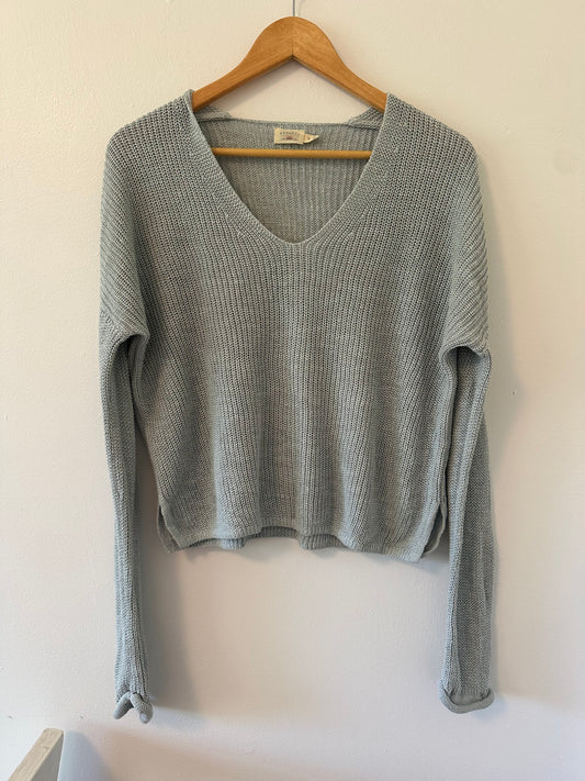 Faherty Miramar Linen V-Neck Sweater in Chalk Blue - Size Small