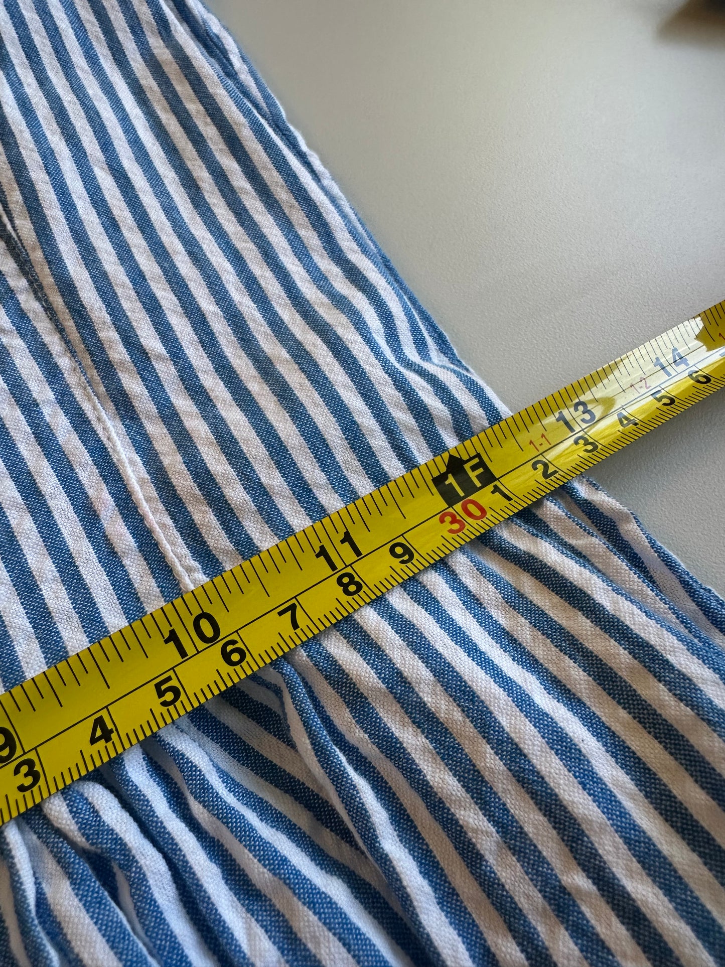 Hatley Seersucker Blue and Green Striped Midi Dress | Size XXS