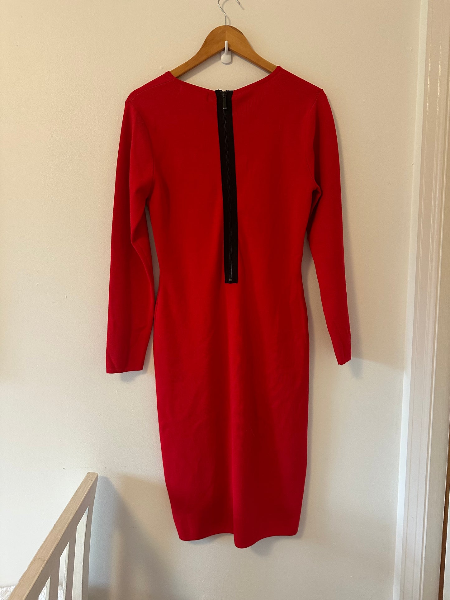 John + Jenn Red Gia Knit Long Sleeve Knee Length Dress - Size Medium