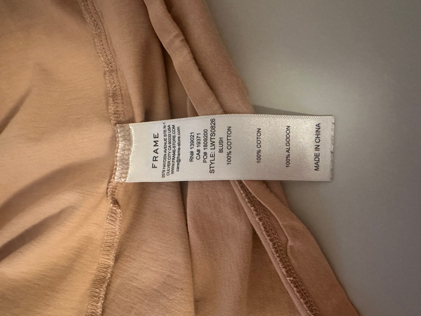 Frame Denim Le Mid Rise Tan V-Neck Short Sleeve Top | Size Large