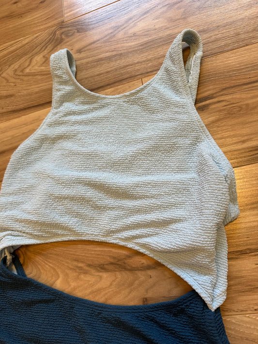 Cupshe Light Blue and Dark Blue Cutout Crinkle Swimsuit - Size Medium