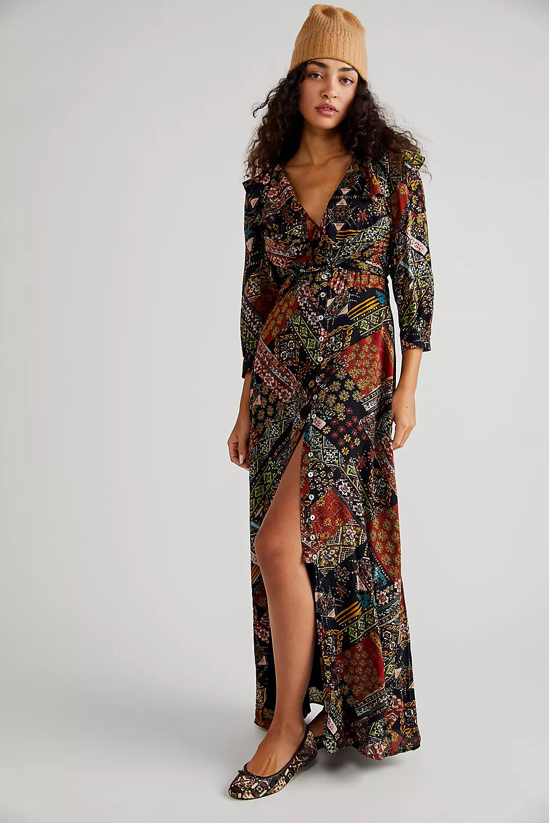 Free People Lennon Multicolor Patchwork Long Sleeve Maxi Dress - Size Medium