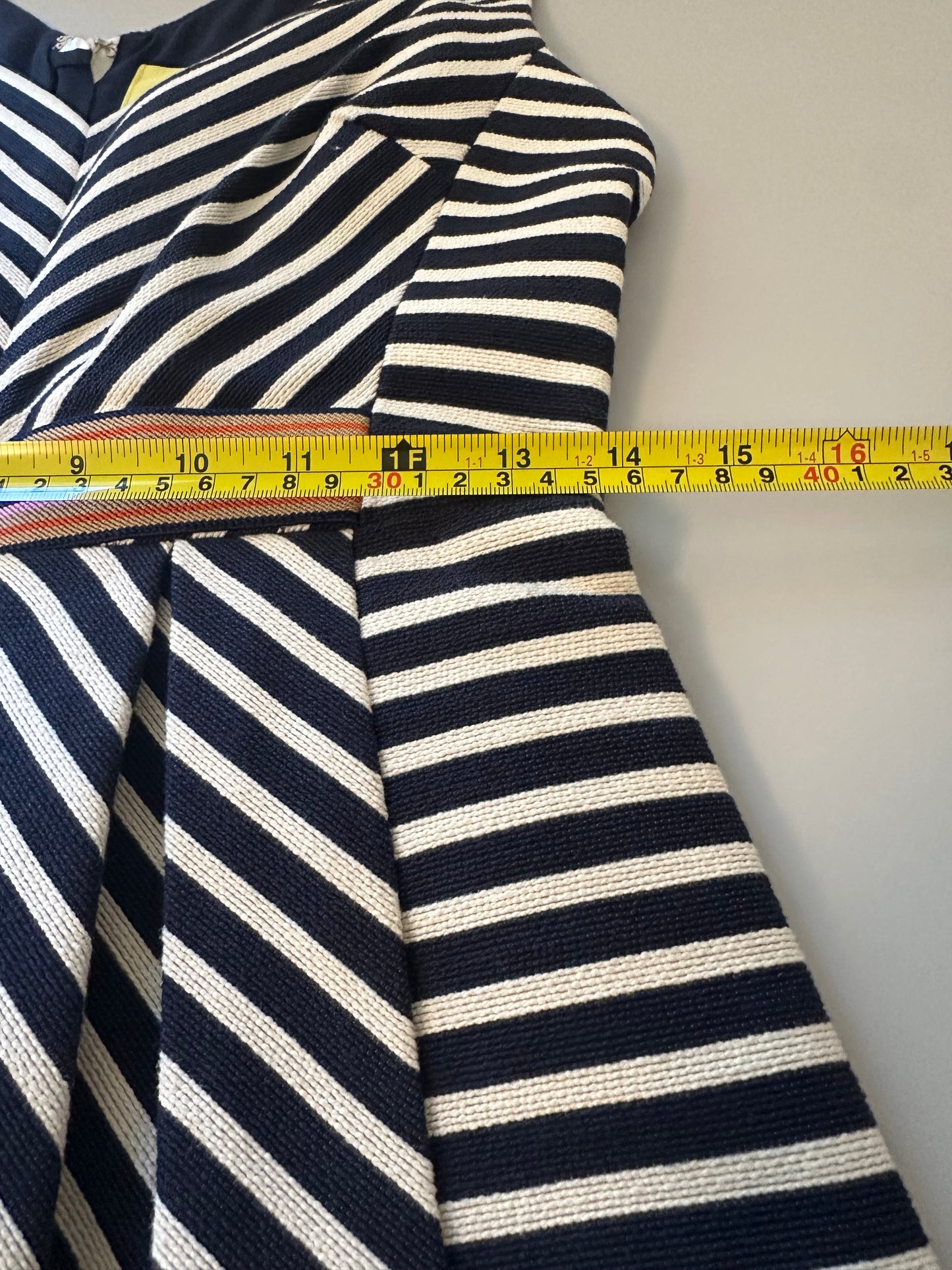 Maeve Black and White Striped V-Neck Mini Dress | Size 6