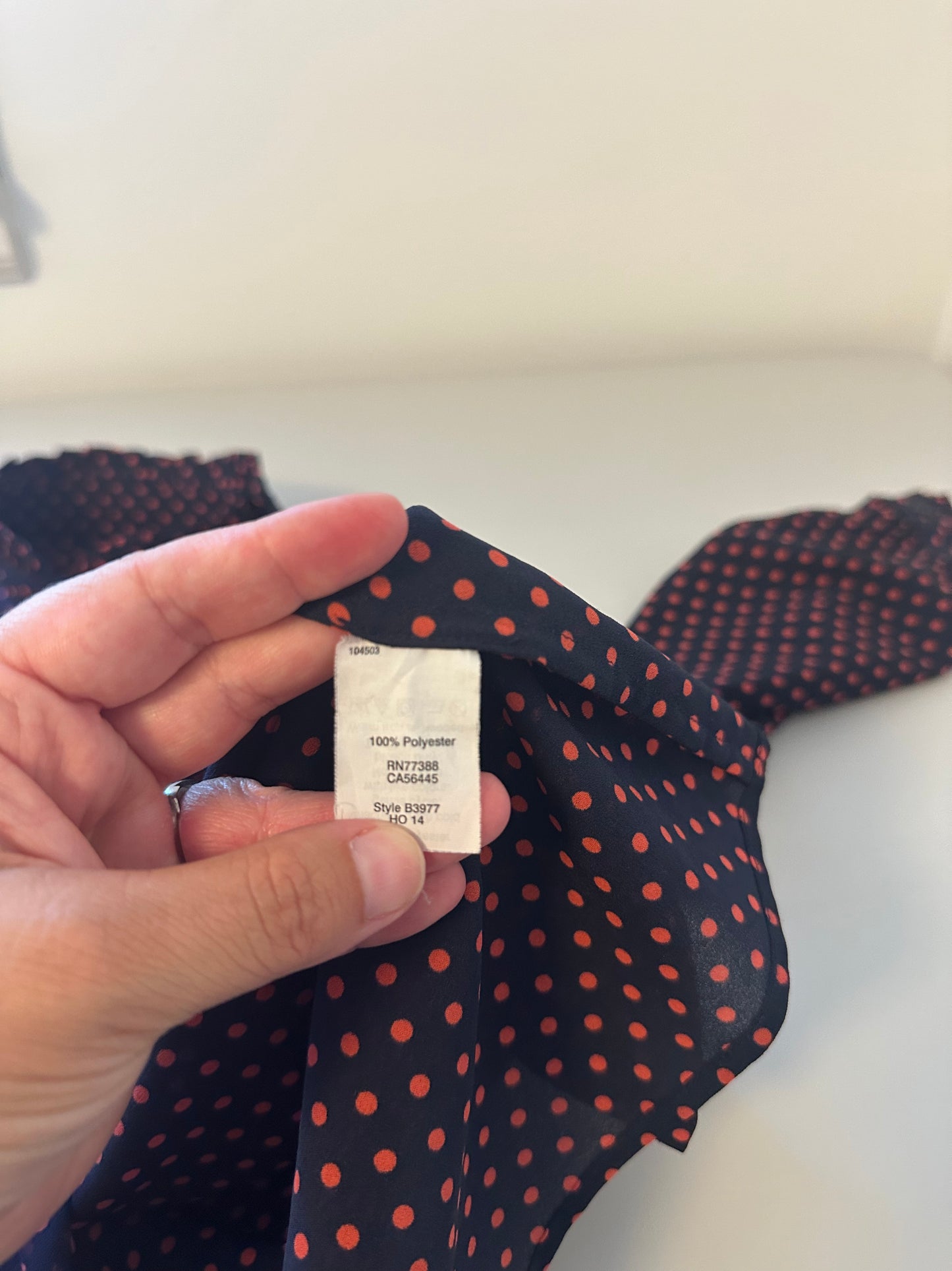 J. Crew - Navy and Red Polka Dot Stand Up Collar Sheer Flowy Blouse | Size 6