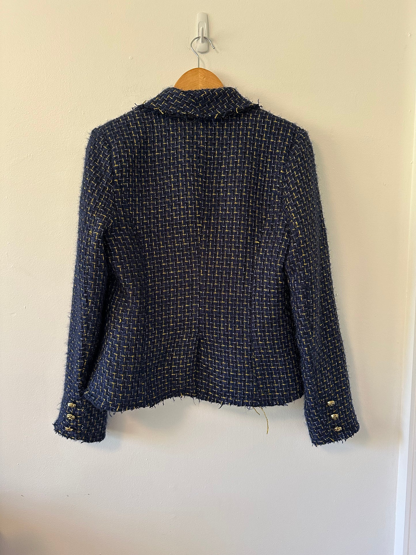 Aqua Cutaway Tweed Double Breasted Jacket in Navy | Size Medium