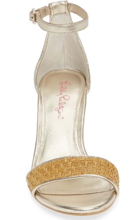 Lilly Pulitzer Amber Lynn Straw Sandal Heels With Ankle Strap Size 7.5