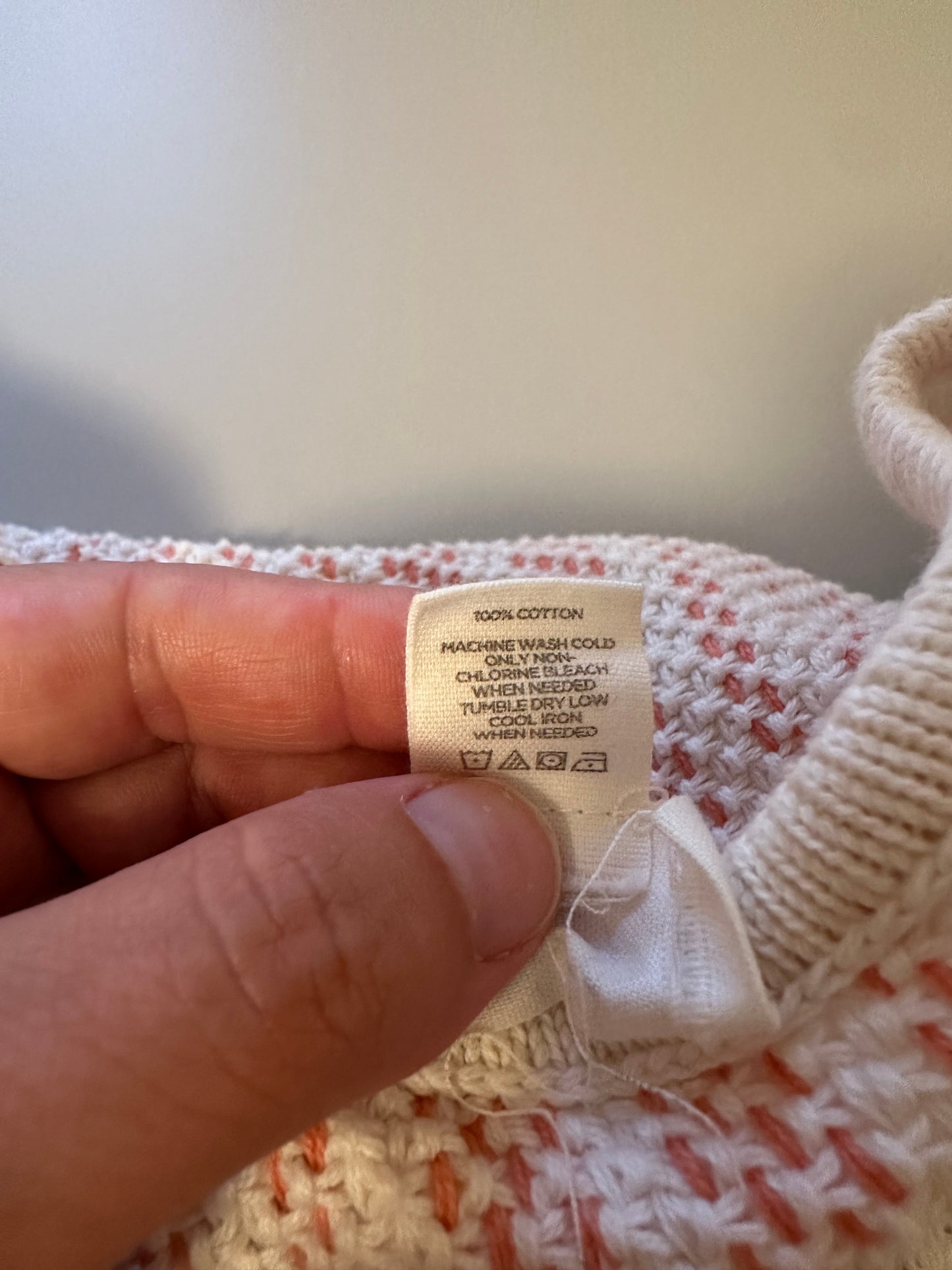 LOFT Lounge Cream and Pink Textured Knit Cotton Top With Tassels | Size Medium