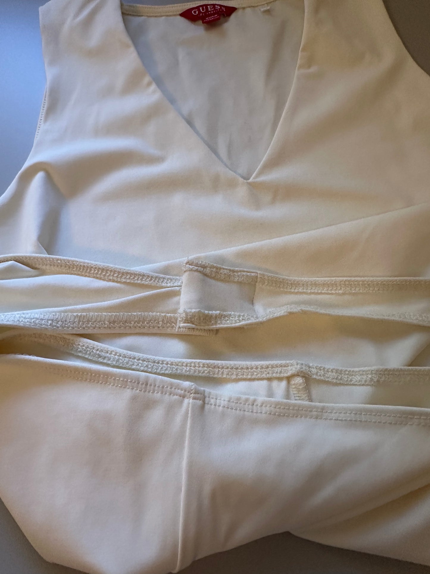 Guess Women's White V-Neck Smoothing Sleeveless Bodysuit | Size Small