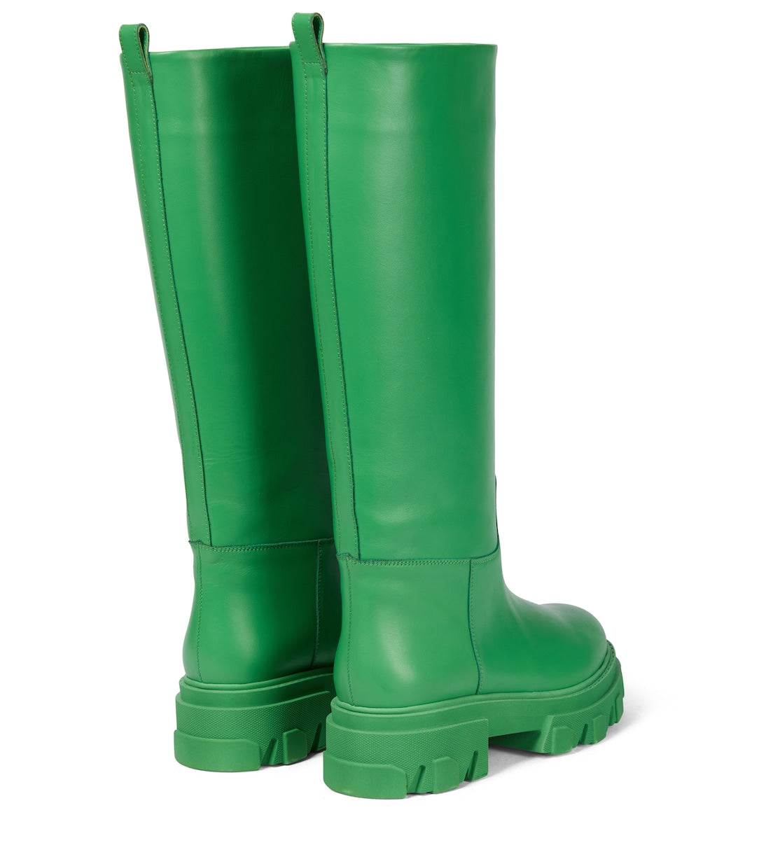 Gia Borghini x Pernille Tall Green Leather Knee High Rain Boots | Size 38.5