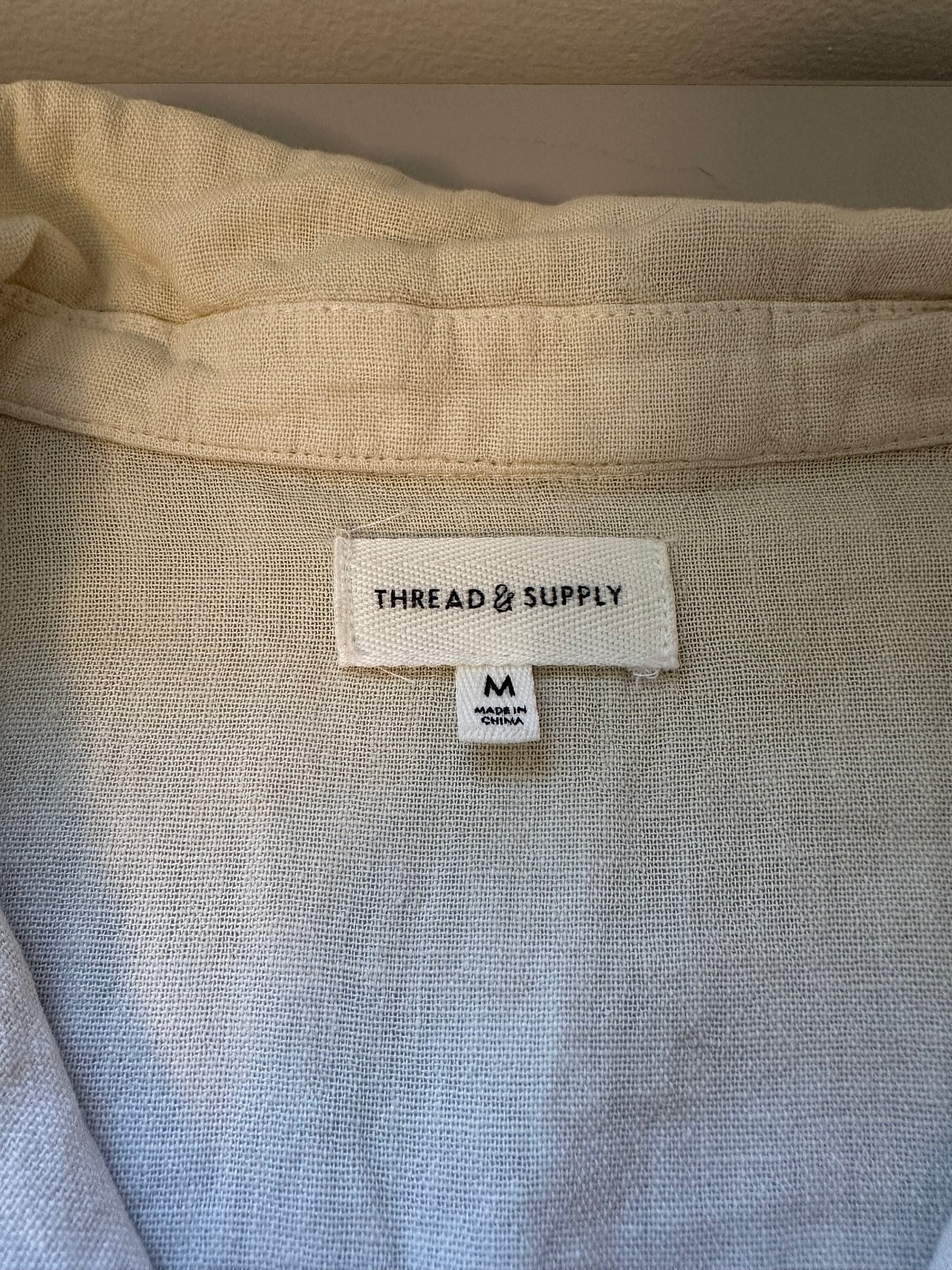 Thread & Supply Off-White Collared Linen Blend Shirt | Size Medium