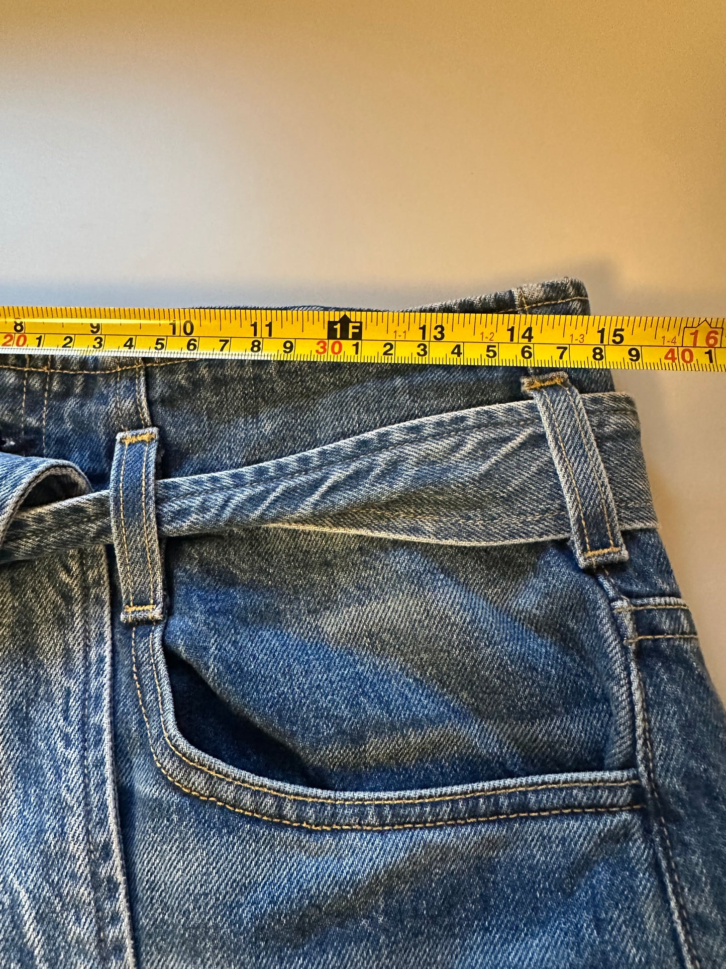3x1 High Waist Paperbag Belted Cotton Blue Denim Jeans | Size 27