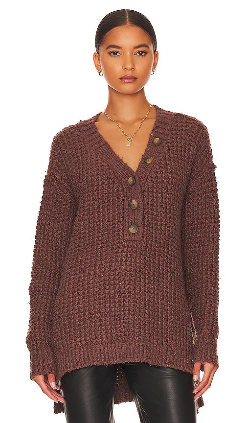 Free People Whistle Thermal Henley Long Sleeve Top - Size XS