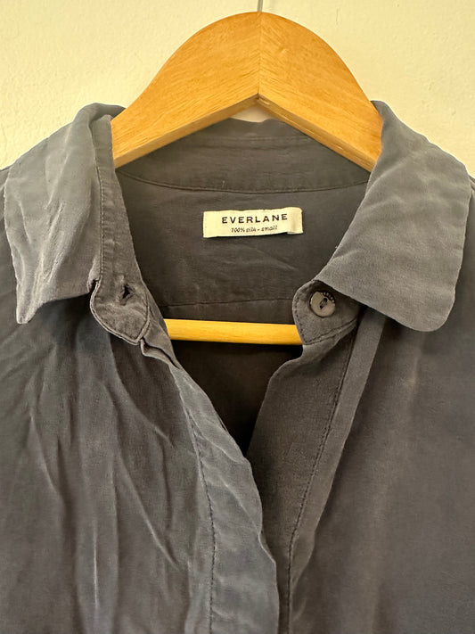 Everlane Dark Blue Butterlight Silk Button-Up Shirt - Size Small