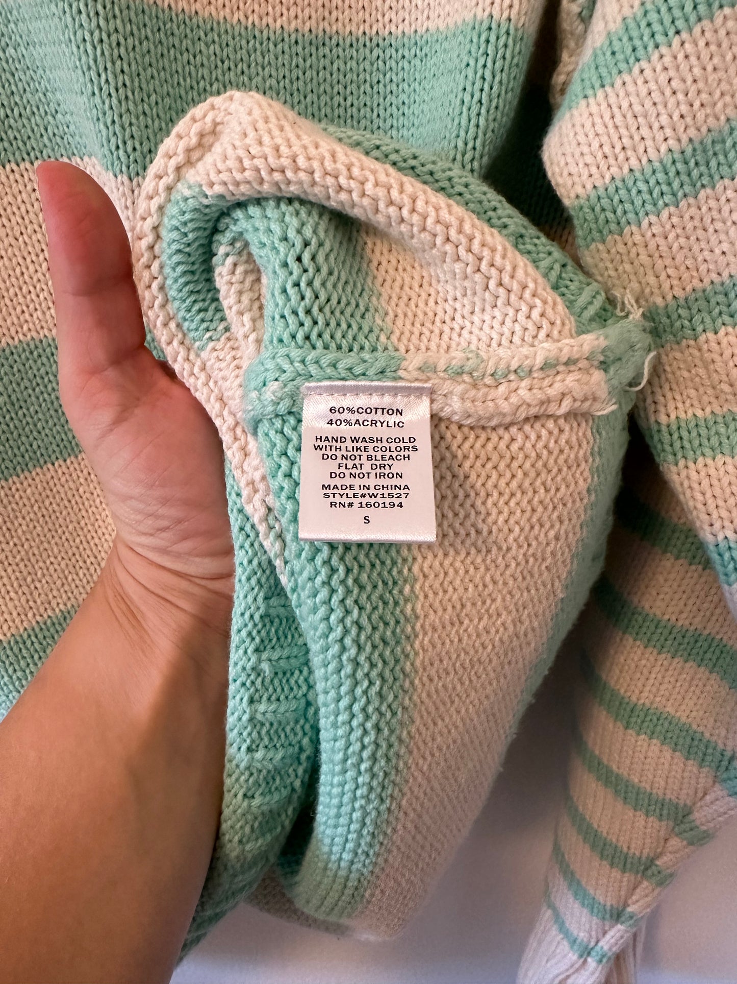 By Together Striped Cream and Green Women's Sweater Size Small