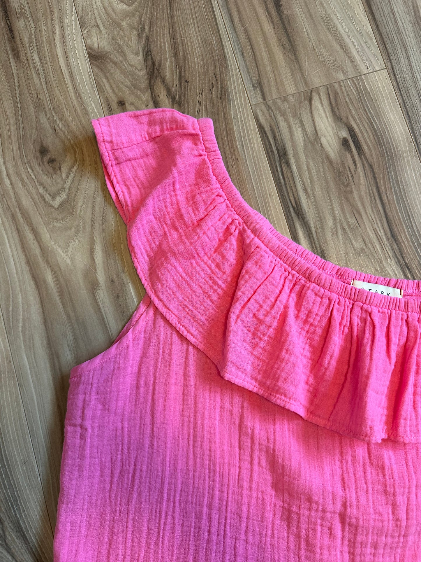 Stark X - Pink One-Shoulder Ruffle Gauze Cotton Blouse | Size Small