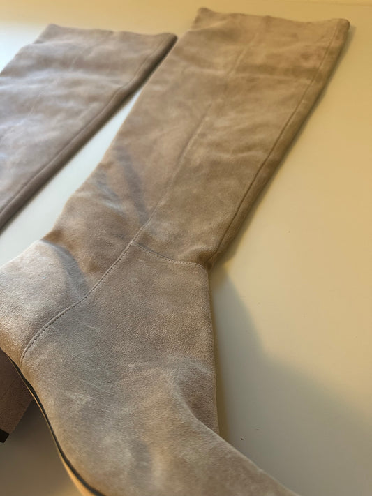 Halston Heritage Light Tan Over the Knee Suede Heeled Boots | Size 8