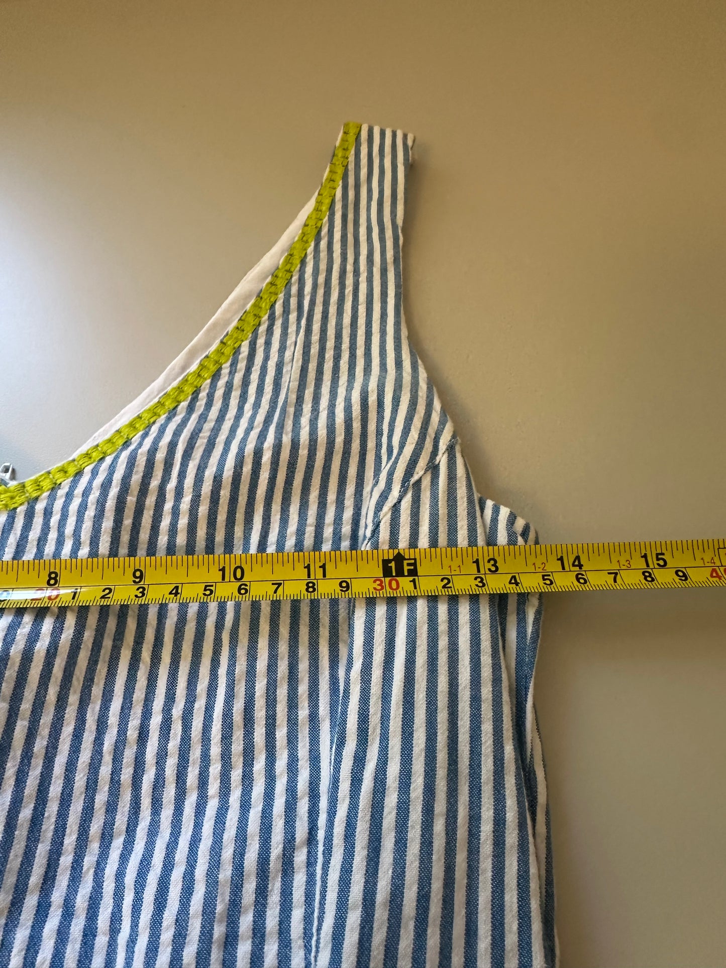 Hatley Seersucker Blue and Green Striped Midi Dress | Size XXS
