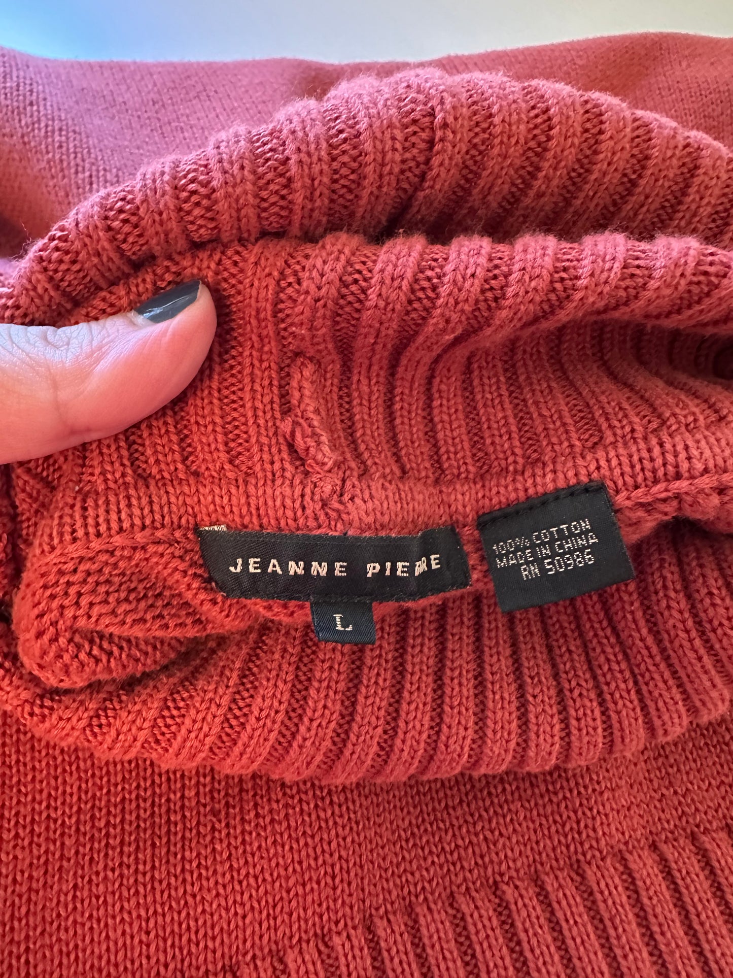 JEANNE PIERRE Women's Rust Cotton Turtleneck Sweater | Size Large