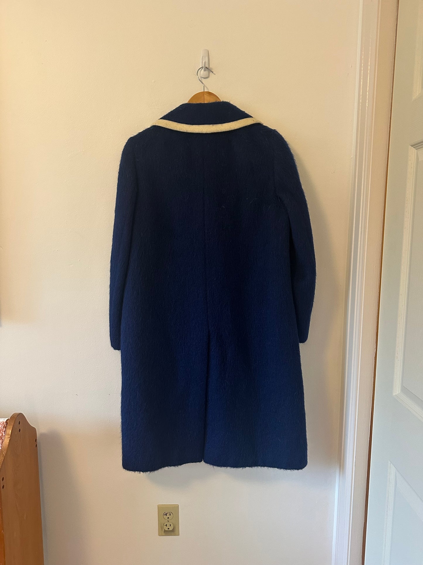 Lodenfrey Vintage Blue Wool Coat with Cream Trim