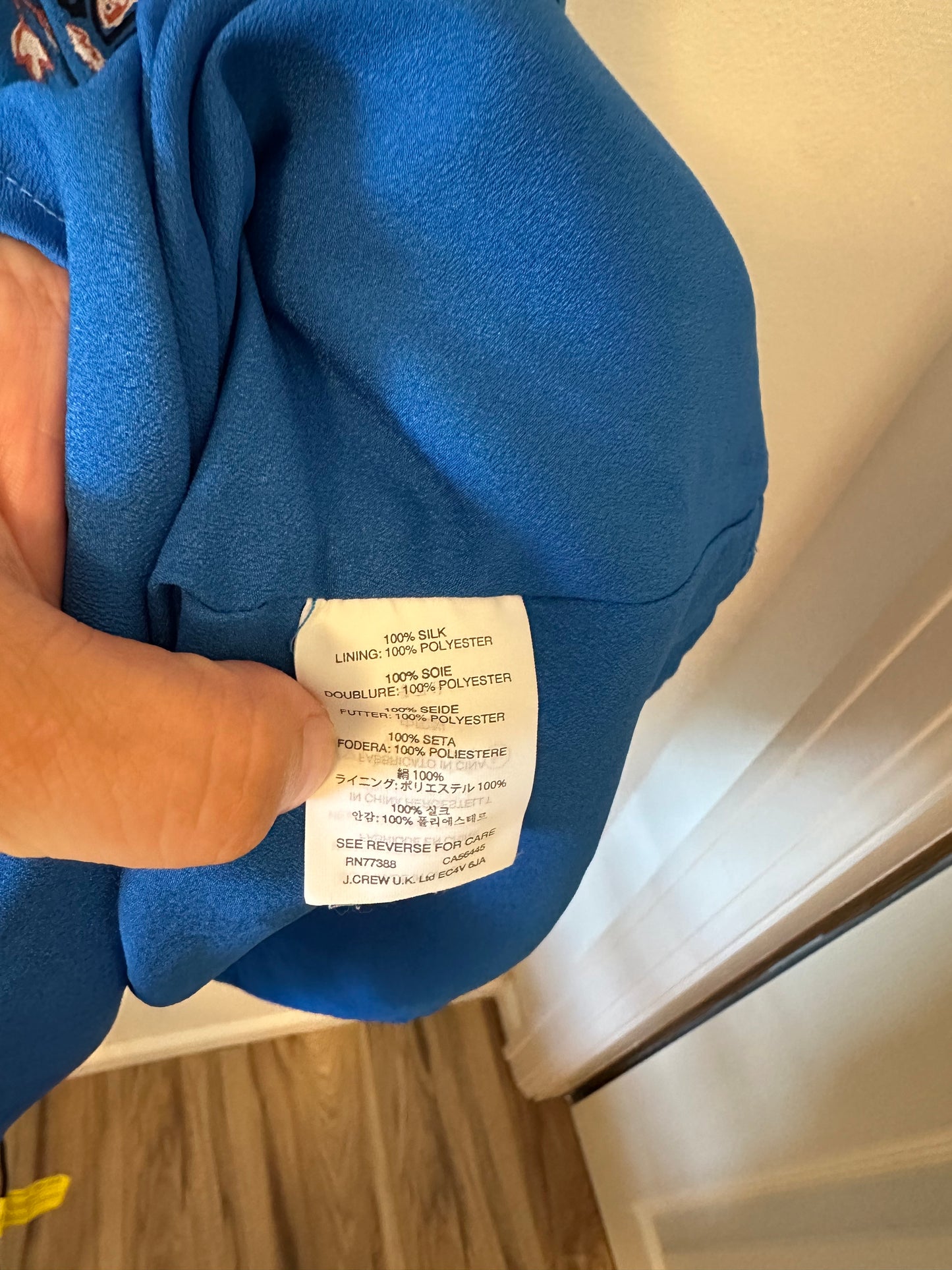 J. Crew Cinched Waist Silk Blue Floral V-Neck Dress - Size 4
