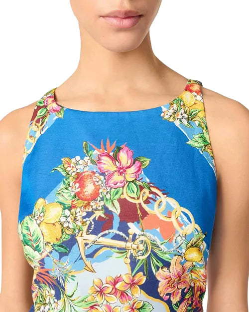 NWT Maje Floral Blue Open Back Sleeveless Dress | Size EU 36