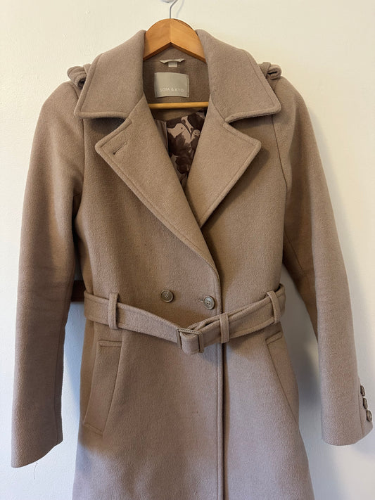 Soia & Kyo Classic Beige Wool Blend Trench Coat | Size XS
