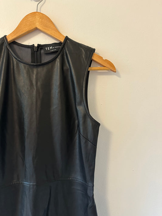 NWT Aritzia Cannes Black Crewneck Faux Leather Mini Dress - Size 6