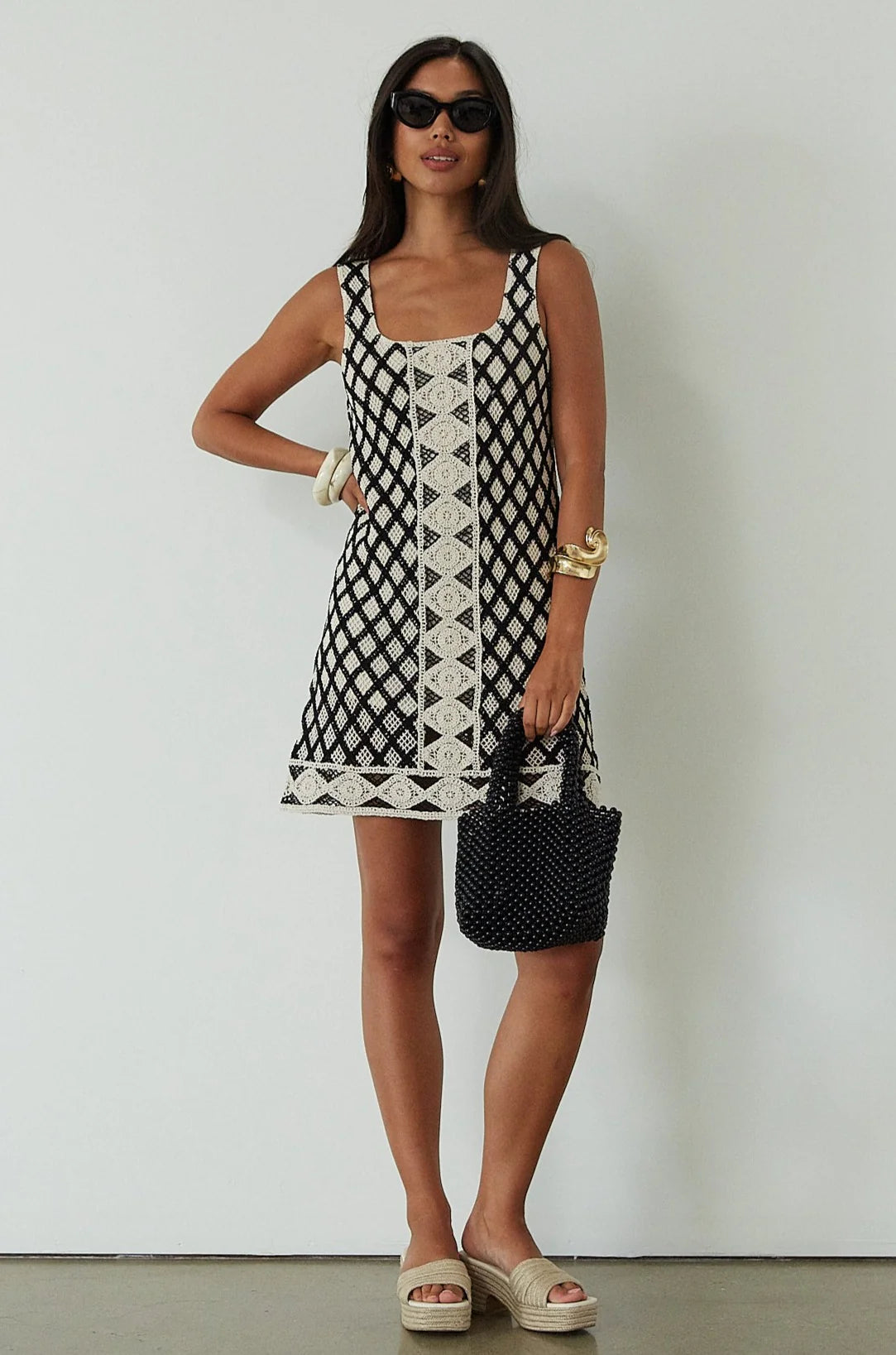 Z Supply Playa Dress in Black and Cream Crochet - Size Medium
