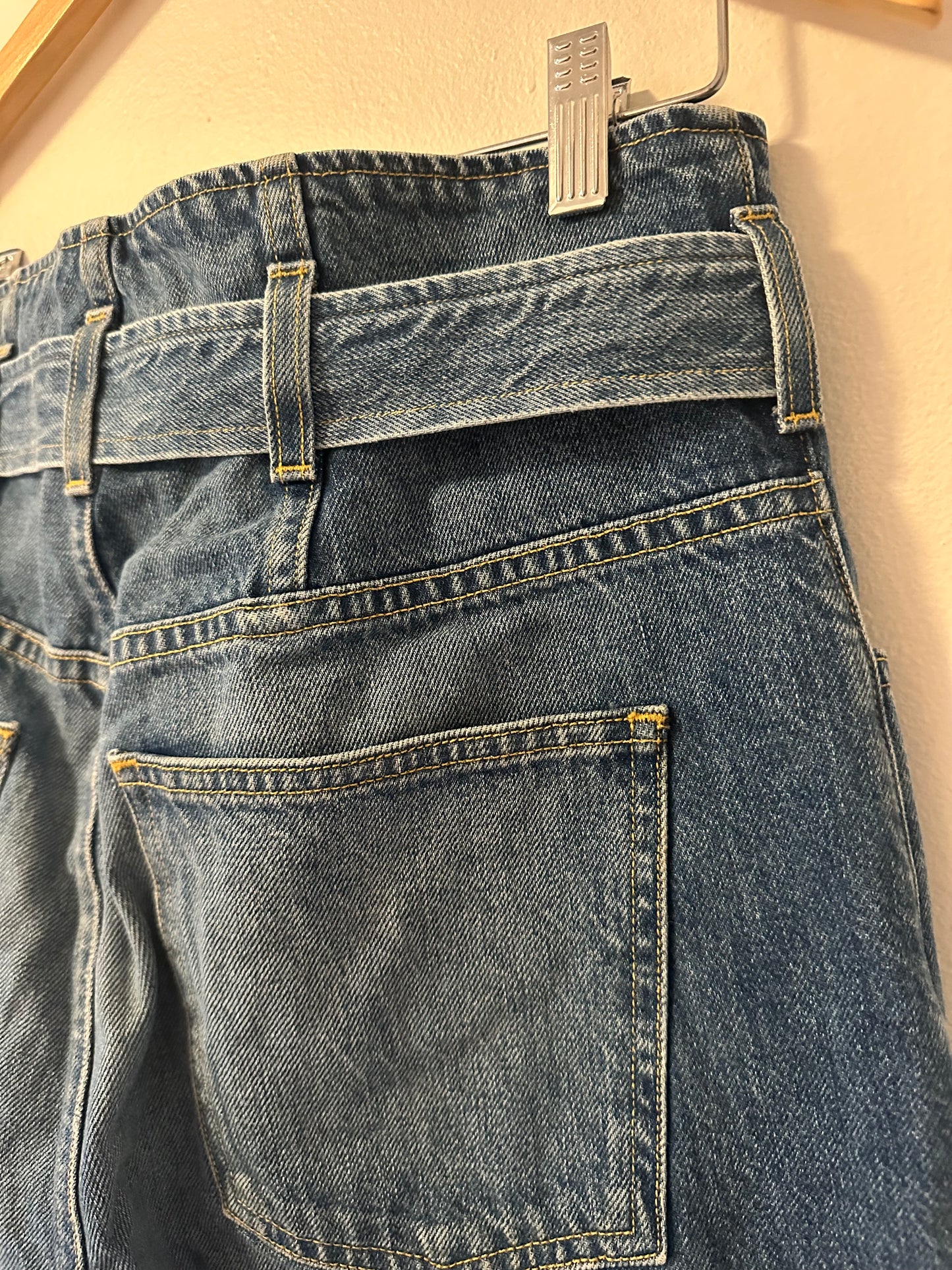 3x1 High Waist Paperbag Belted Cotton Blue Denim Jeans | Size 27