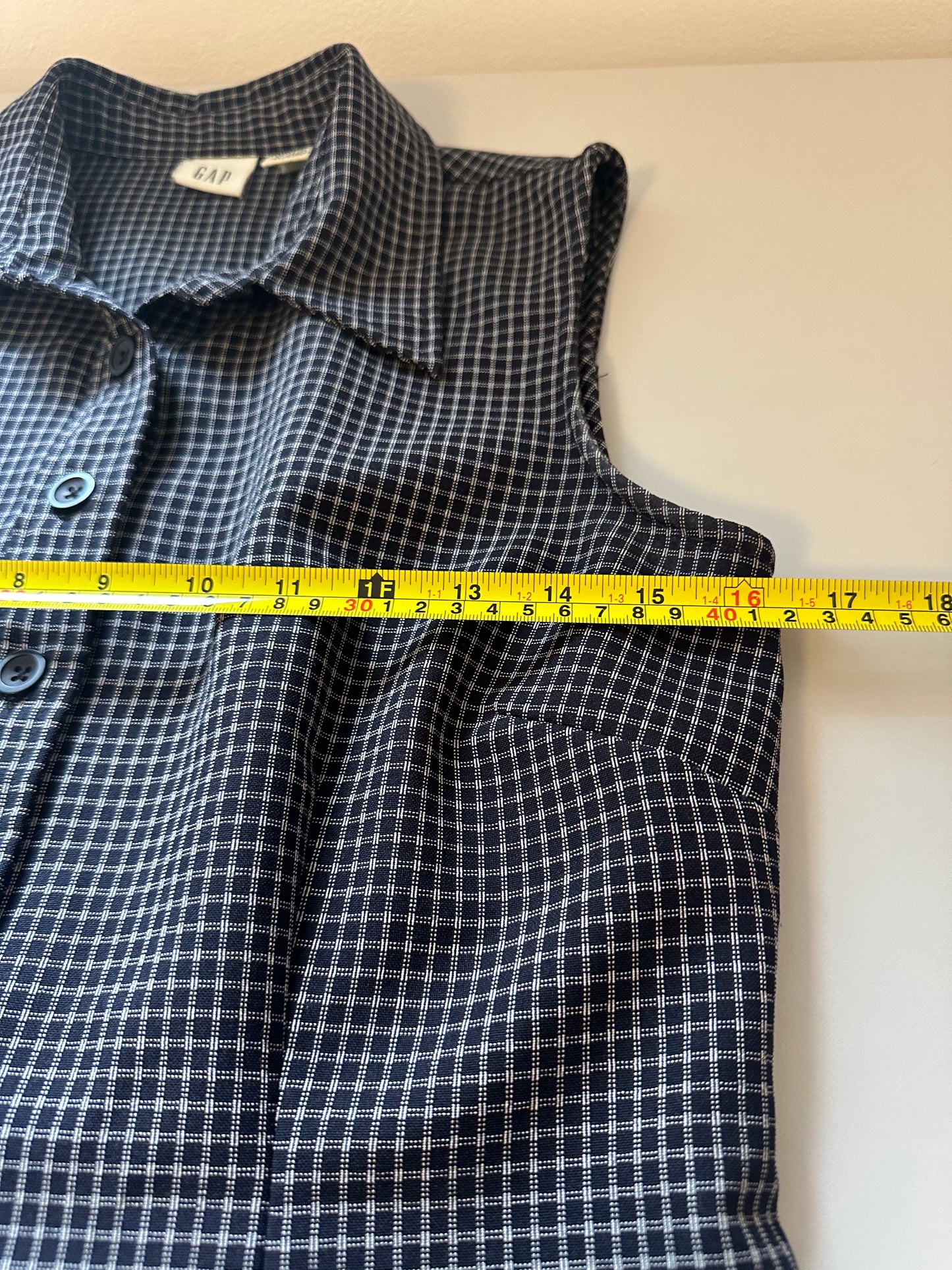 Gap Vintage Women's Black and White Checkered 90s Style Mini Dress with Collar