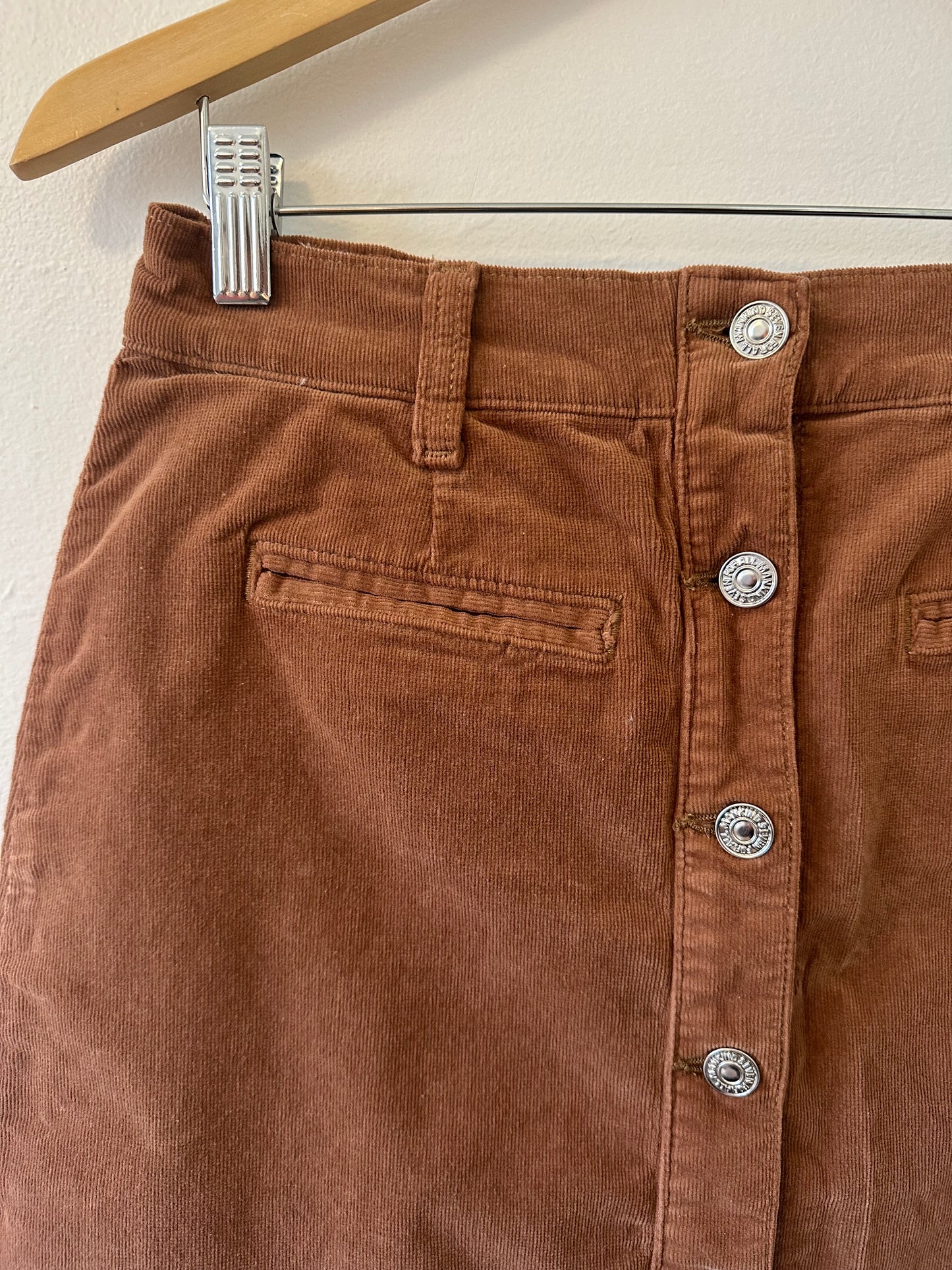 7 For All Mankind Brown Corduroy Button-Front Mini Skirt Size 28