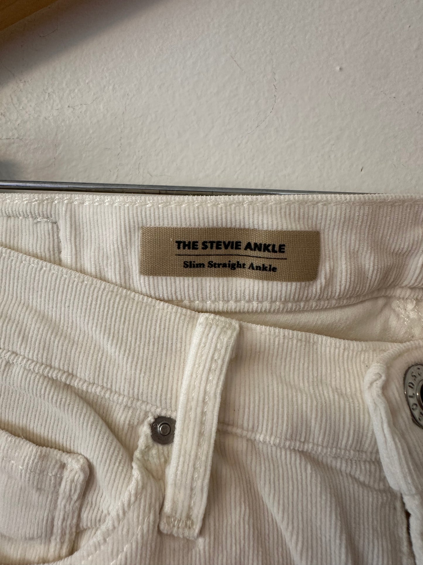 AG Adriano Goldschmied Stevie Ankle White Corduroy Jeans | Size 27