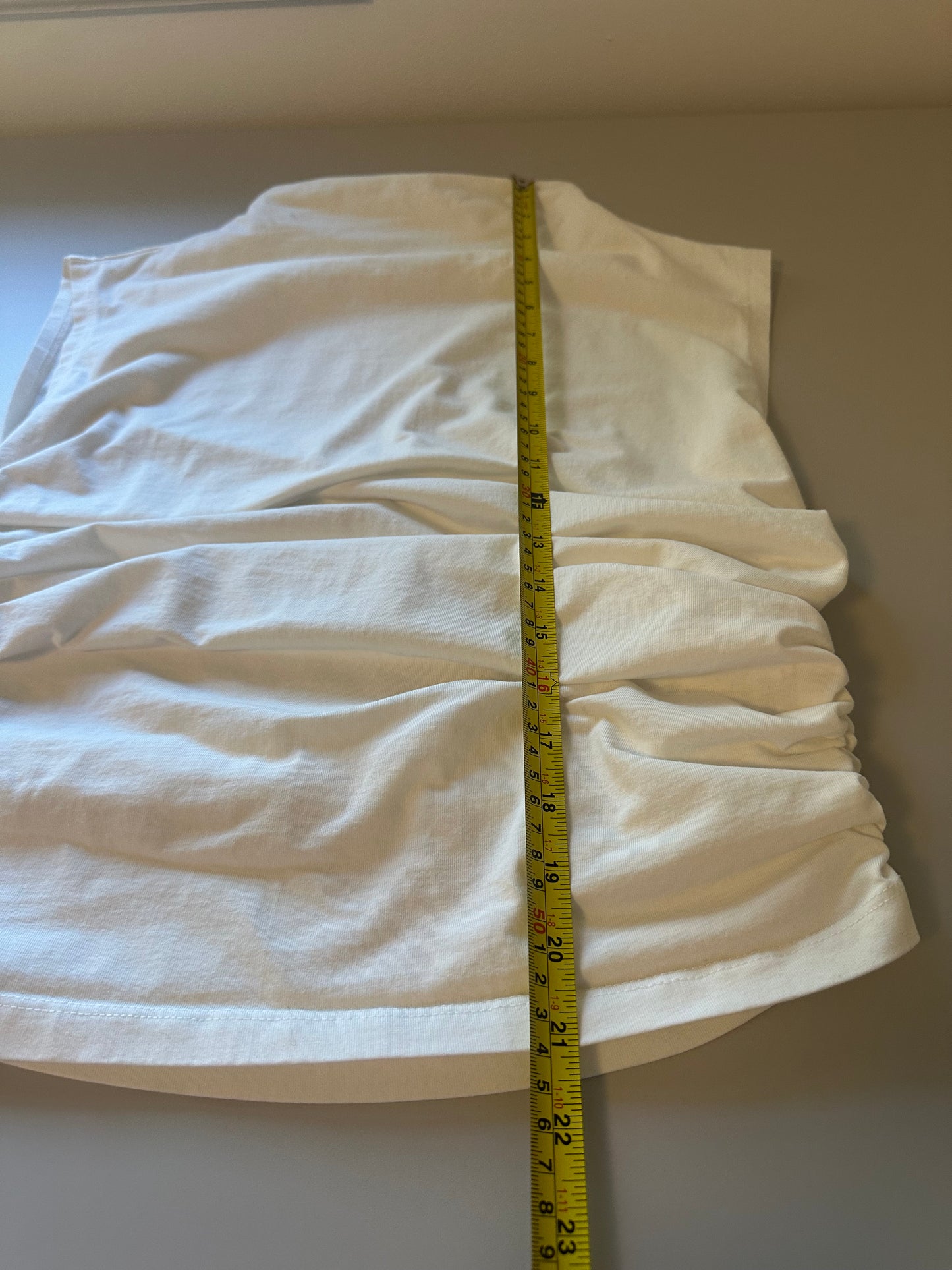 Maeve White Sleeveless Ruched Mock Neck Tee | Size Large
