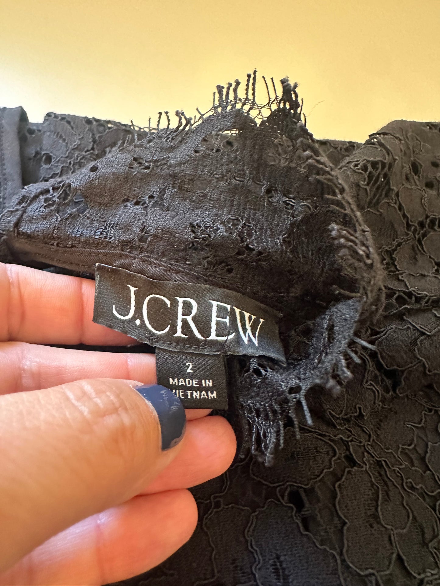 J. Crew Scalloped Black Lace Women's Mock Neck Blouse | Size 2