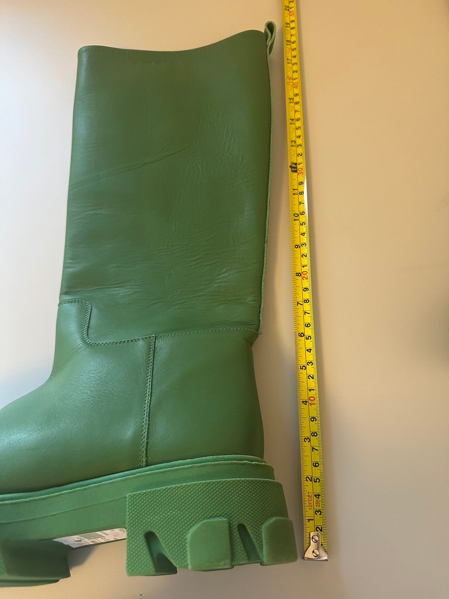 Gia Borghini x Pernille Tall Green Leather Knee High Rain Boots | Size 38.5
